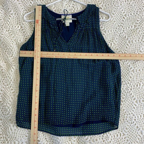 Maeve (M) Anderson Sleeveless Top Anthropologie Green Blue Checker Tie Ruffle - Picture 12 of 13